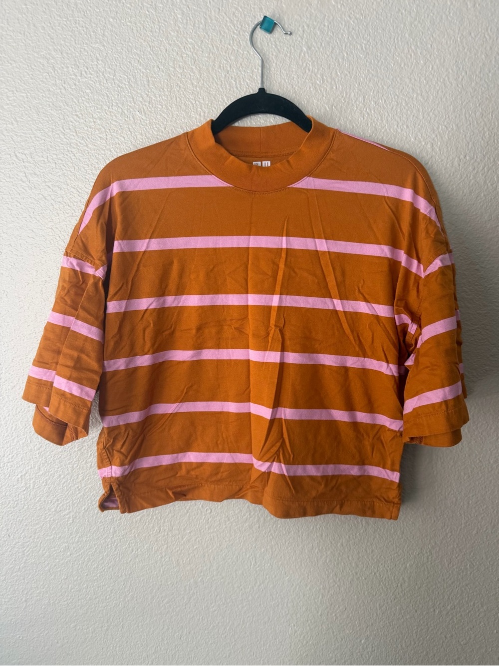 Uniqlo Orange and Pink Striped Oversized Short-Sleeve Tee Size XS